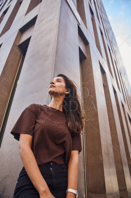 Low angle view of attractive businesswoman